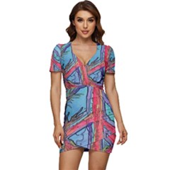 Hippie Peace Sign Psychedelic Trippy Low Cut Cap Sleeve Mini Dress