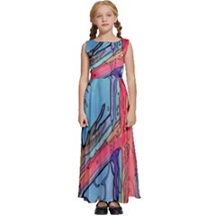 Hippie Peace Sign Psychedelic Trippy Kids  Satin Sleeveless Maxi Dress by Modalart