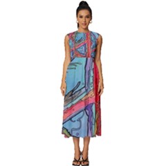 Hippie Peace Sign Psychedelic Trippy Sleeveless Round Neck Midi Dress by Modalart