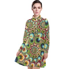 Colorful Psychedelic Fractal Trippy Long Sleeve Chiffon Shirt Dress