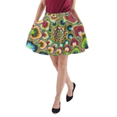 Colorful Psychedelic Fractal Trippy A-line Pocket Skirt