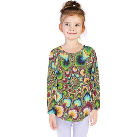 Colorful Psychedelic Fractal Trippy Kids  Long Sleeve T-shirt by Modalart