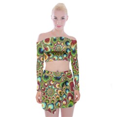 Colorful Psychedelic Fractal Trippy Off Shoulder Top With Mini Skirt Set