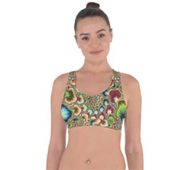 Colorful Psychedelic Fractal Trippy Cross String Back Sports Bra by Modalart