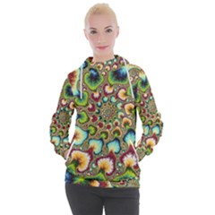 Colorful Psychedelic Fractal Trippy Women s Hooded Pullover by Modalart