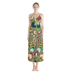 Colorful Psychedelic Fractal Trippy Button Up Chiffon Maxi Dress by Modalart