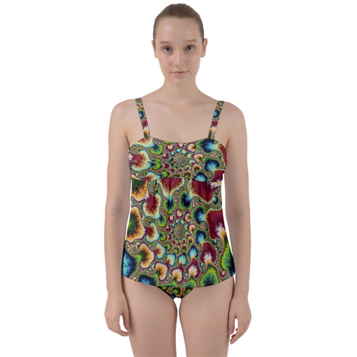 Colorful Psychedelic Fractal Trippy Twist Front Tankini Set