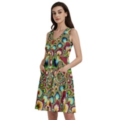 Colorful Psychedelic Fractal Trippy Sleeveless Dress With Pocket by Modalart