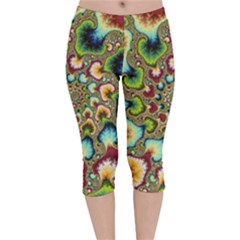 Colorful Psychedelic Fractal Trippy Velvet Capri Leggings  by Modalart