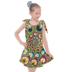 Colorful Psychedelic Fractal Trippy Kids  Tie Up Tunic Dress by Modalart