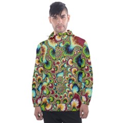 Colorful Psychedelic Fractal Trippy Men s Front Pocket Pullover Windbreaker by Modalart