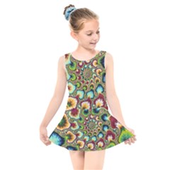 Colorful Psychedelic Fractal Trippy Kids  Skater Dress Swimsuit by Modalart