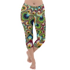 Colorful Psychedelic Fractal Trippy Lightweight Velour Capri Yoga Leggings by Modalart