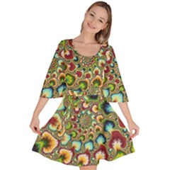 Colorful Psychedelic Fractal Trippy Velour Kimono Dress by Modalart