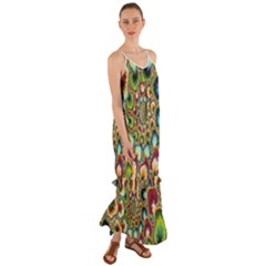 Colorful Psychedelic Fractal Trippy Cami Maxi Ruffle Chiffon Dress by Modalart