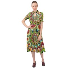 Colorful Psychedelic Fractal Trippy Keyhole Neckline Chiffon Dress