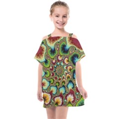 Colorful Psychedelic Fractal Trippy Kids  One Piece Chiffon Dress