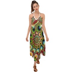 Colorful Psychedelic Fractal Trippy Halter Tie Back Dress  by Modalart