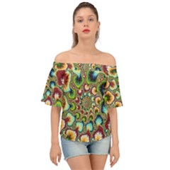 Colorful Psychedelic Fractal Trippy Off Shoulder Short Sleeve Top