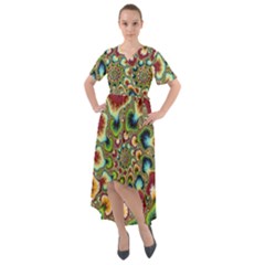 Colorful Psychedelic Fractal Trippy Front Wrap High Low Dress