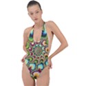 Colorful Psychedelic Fractal Trippy Backless Halter One Piece Swimsuit View1