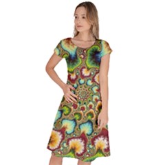 Colorful Psychedelic Fractal Trippy Classic Short Sleeve Dress