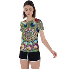 Colorful Psychedelic Fractal Trippy Back Circle Cutout Sports T-shirt by Modalart