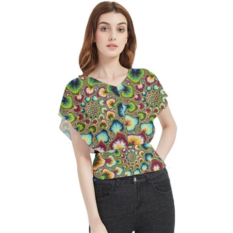 Colorful Psychedelic Fractal Trippy Butterfly Chiffon Blouse by Modalart