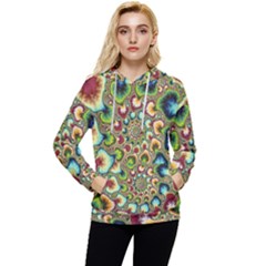 Colorful Psychedelic Fractal Trippy Women s Lightweight Drawstring Hoodie by Modalart