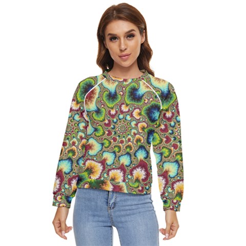 Colorful Psychedelic Fractal Trippy Women s Long Sleeve Raglan T-shirt by Modalart