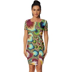 Colorful Psychedelic Fractal Trippy Fitted Knot Split End Bodycon Dress