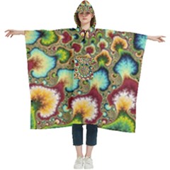 Colorful Psychedelic Fractal Trippy Women s Hooded Rain Ponchos