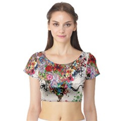 Valentine s Day Heart Artistic Psychedelic Short Sleeve Crop Top by Modalart