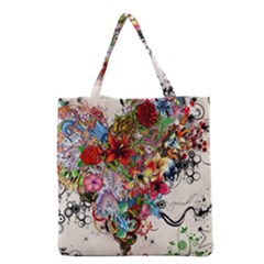 Valentine s Day Heart Artistic Psychedelic Grocery Tote Bag by Modalart