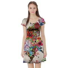 Valentine s Day Heart Artistic Psychedelic Short Sleeve Skater Dress