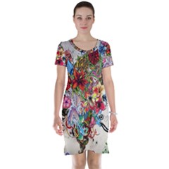 Valentine s Day Heart Artistic Psychedelic Short Sleeve Nightdress