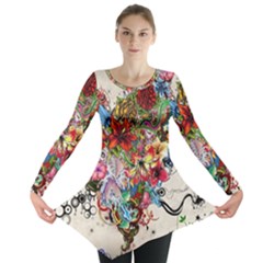 Valentine s Day Heart Artistic Psychedelic Long Sleeve Tunic 