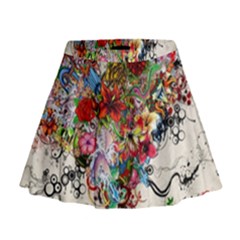 Valentine s Day Heart Artistic Psychedelic Mini Flare Skirt by Modalart