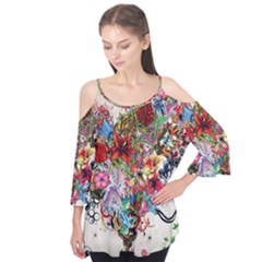 Valentine s Day Heart Artistic Psychedelic Flutter Sleeve T-shirt 