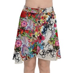 Valentine s Day Heart Artistic Psychedelic Chiffon Wrap Front Skirt