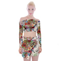 Valentine s Day Heart Artistic Psychedelic Off Shoulder Top With Mini Skirt Set by Modalart