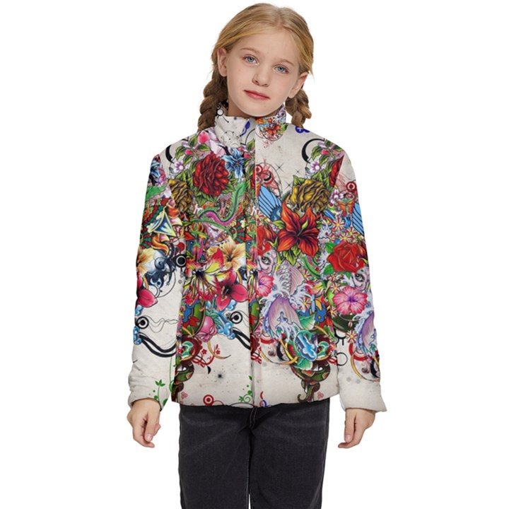 Valentine s Day Heart Artistic Psychedelic Kids  Puffer Bubble Jacket Coat