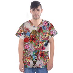 Valentine s Day Heart Artistic Psychedelic Men s V-neck Scrub Top