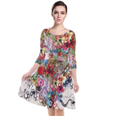 Valentine s Day Heart Artistic Psychedelic Quarter Sleeve Waist Band Dress