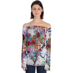 Valentine s Day Heart Artistic Psychedelic Off Shoulder Long Sleeve Top