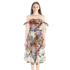 Valentine s Day Heart Artistic Psychedelic Shoulder Tie Bardot Midi Dress by Modalart