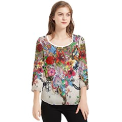 Valentine s Day Heart Artistic Psychedelic Chiffon Quarter Sleeve Blouse by Modalart