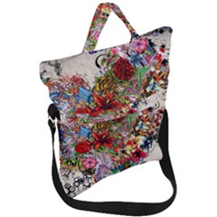 Valentine s Day Heart Artistic Psychedelic Fold Over Handle Tote Bag by Modalart