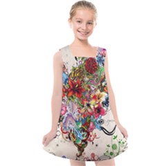 Valentine s Day Heart Artistic Psychedelic Kids  Cross Back Dress by Modalart