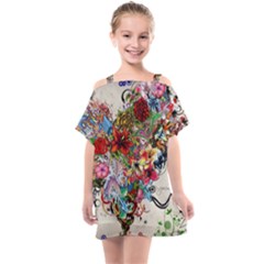 Valentine s Day Heart Artistic Psychedelic Kids  One Piece Chiffon Dress by Modalart